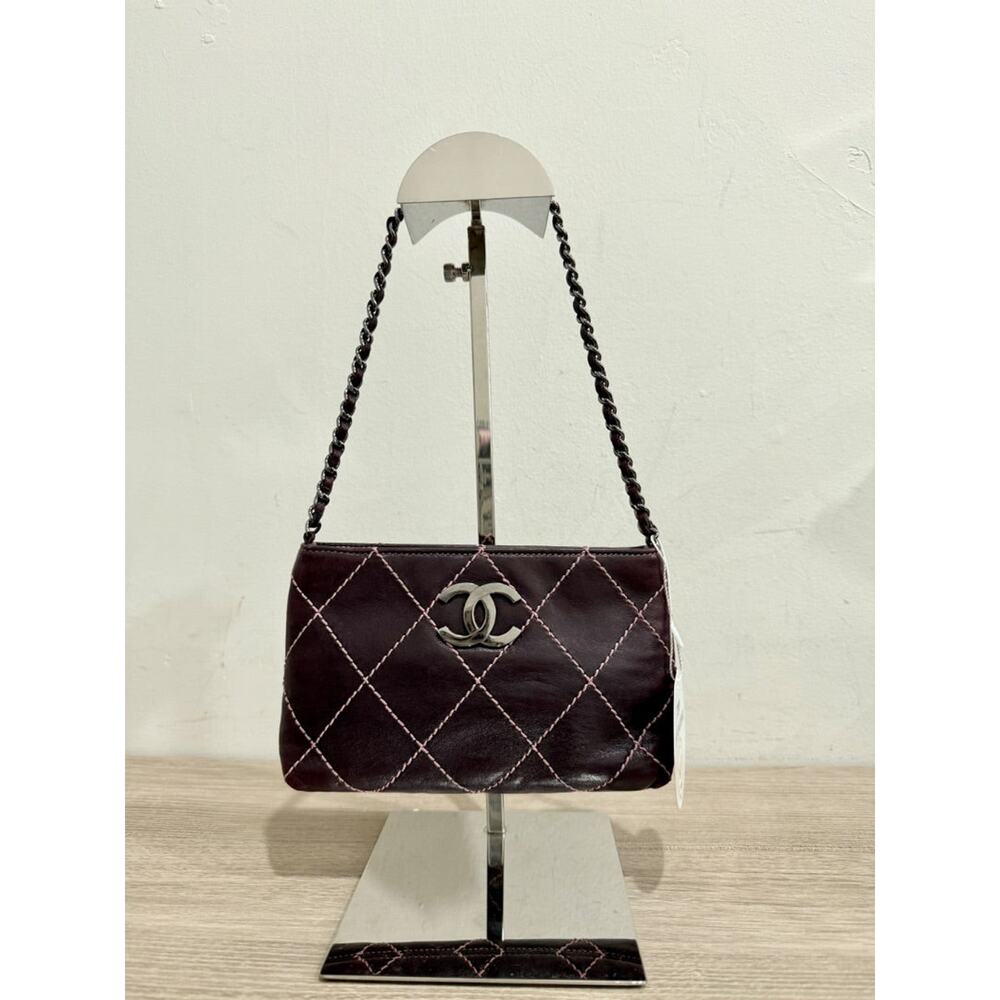 Chanel Super Rare Whipstitch CC Leather Mini Shoulder Bag Wine